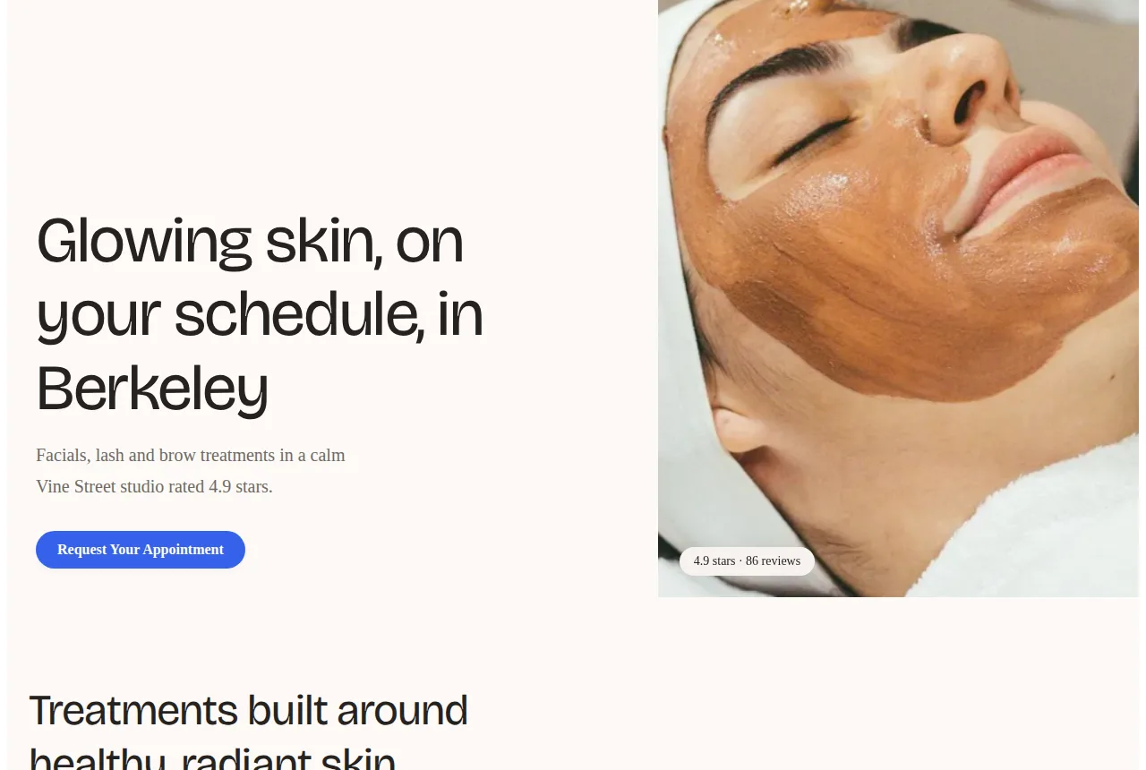 Demo website built for an aesthetician in Berkeley